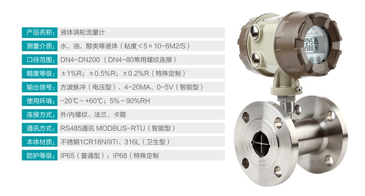 进口自来水专用液体涡轮流量计技术参数